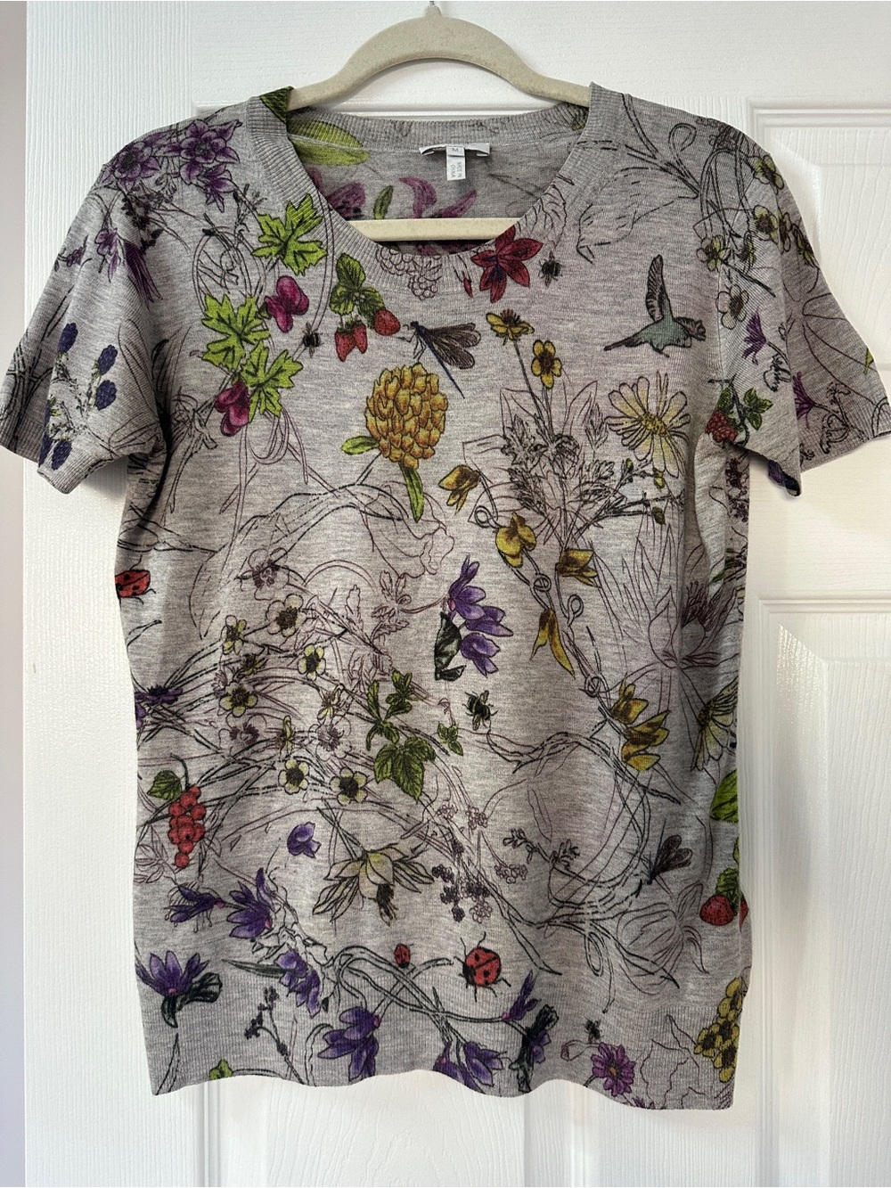 Escada Sport Womens Floral Print Knit Cotton Short Sleeve T-Shirt Gray M